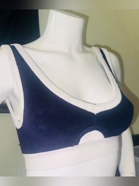 👑 Size Small Terry Cloth Zara Navy and White Sports Bralette